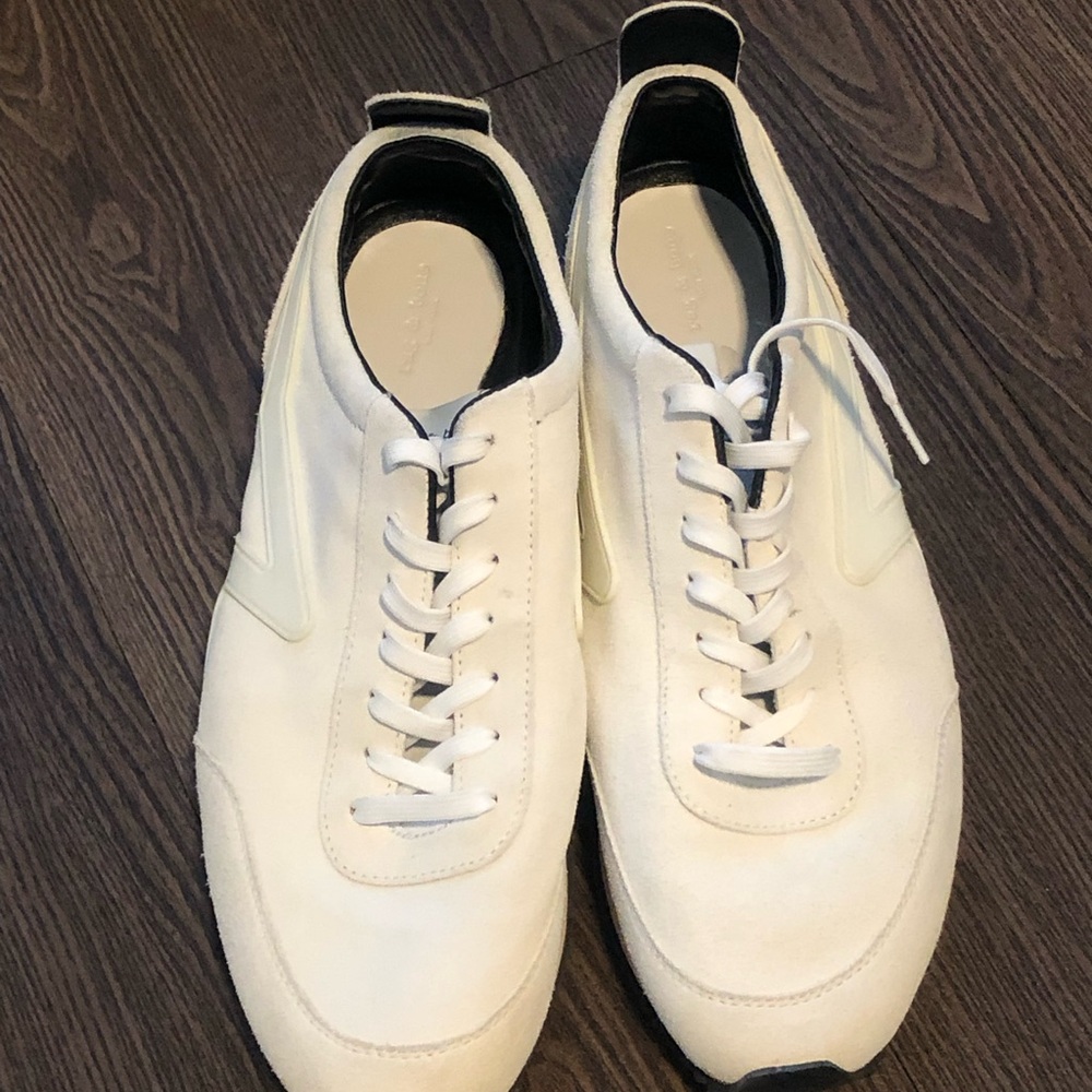 rag & bone Off-White/ Black Suede Low-Top Retro Sneakers SZ 46